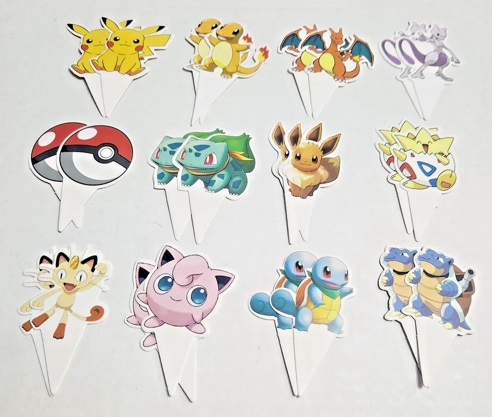 Pokemon Fiesta de Cumpleaños Papel Pasteles y Cupcakes Toppers con Estacas Paquete de 24 Foto 1 de 1