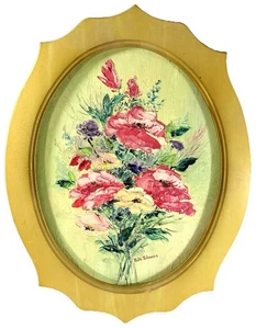 Ruth Jalmons Original Blumen Ölgemälde Vintage Shabby Chic ovaler Rahmen 18 Zoll - Bild 1 von 4