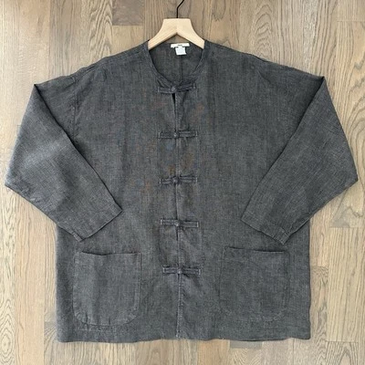 Chaqueta Abrigo Dosa 100% Lino Cuello Redondo Tareas en Marrón Oscuro Carbón Talla 3 M/L Foto 1 de 4