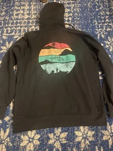 Reel Life Graphic Hoodie Men L Black Pullover Sweatshirt Fishing Pocket - Picture 1 of 4