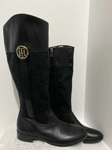 Tommy Hilfiger Boots Leather Equestrian Style BLAK Ladies Sz 8 Designer Mob Wife - Bild 1 von 22