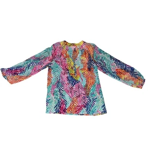 Lilly Pulitzer 100% Silk Multicolor Leaf Print Tunic Top dopamine Sz xs - Picture 1 of 6