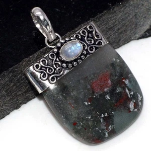 Cap Statement African Bloodstone Rainbow Moonstone Pendant 1.8" AU j500 - Picture 1 of 3