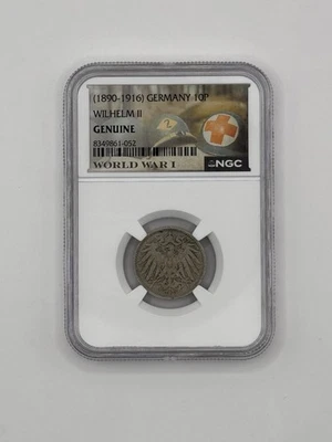 1890-1916 Germany 10P WW1 Special Label NGC Slabbed Genuine Wilhelm ll - Image 1 of 2