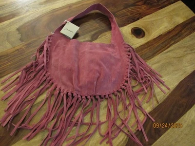 Free People Sangria Sunset Nuevo con Etiquetas Rosa Gamuza Hobo Bolso Flecos Detalle Forrado Festivo Foto 1 de 4