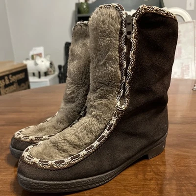 Quoddy Moccasins Boots 6 Fur Suede Man Made Leather Winter Native - Imagem 1 de 4