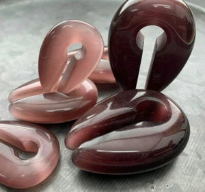 PAIR Purple Cat Eye Stone Keyhole Hanger Plug Gauge Tunnel Ear Weight - Picture 1 of 7