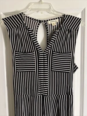 Monteau Jumpsuit Women’s Size Large Black White Pinstripe Sleeveless Open Back - Imagem 1 de 4