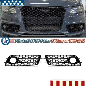 Glossy HONEYCOMB Fog Lamp Grille Cover For Audi A4 B8 S-Line S4 Bumper 2008-2012 - Picture 1 of 15
