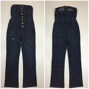 BEBE tuta denim senza maniche bustier hardware logo oro lavaggio scuro donna tg 29 - Foto 1 di 21