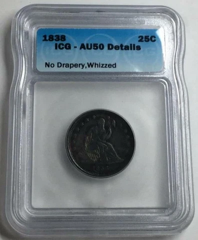 1838 Seated Liberty Quarter No Drapery ICG AU50 Cover
