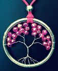 Handmade Tree of Life Necklace, beautiful Pink coloured stones, adjustable cord