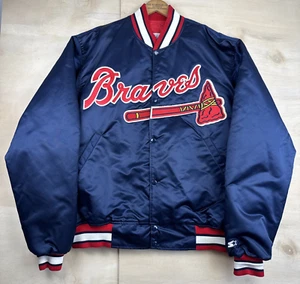 Vintage Atlanta Braves Starter Satin Bomber Baseball MLB Button Jacket Sz XXL - Imagen 1 de 10