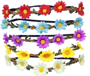 Haobase 5Pcs Daisy Flower Headband Hair Band with Adjustable Elastic Band for... - Picture 1 of 12