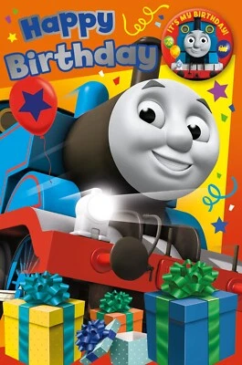 Kids Birthday Card Thomas the Tank Engine Card with Badge Includes Envelope - Image 1 of 3