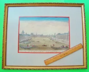 ca 1760 IMPRESIÓN COLOREADA A MANO "VISTA DE PARÍS EN LA CUENCA DEL RÍO Seine" 25" x 20" enmarcada - Imagen 1 de 11