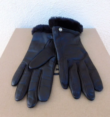 GUANTES INTELIGENTES UGG CLÁSICOS MARRÓN CUERO/PIEL DE OVEJA PANTALLA TÁCTIL ~ MEDIANOS ~ NUEVOS Foto 1 de 3