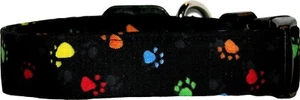 Vibrant Mini Paws on Black Handmade Dog Collar - Picture 1 of 1