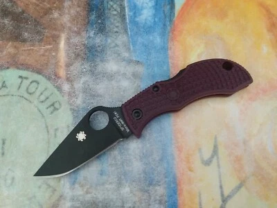 Spyderco Manbug, Black Micro-Melt PD#1 Plain Blade, Burgundy FRN Handle - Image 1 of 4