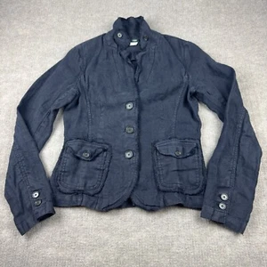 Vtg J CREW Jacket 100% Linen Womens M Black Raw Edge Sport Shacket Boho Casual - Picture 1 of 20