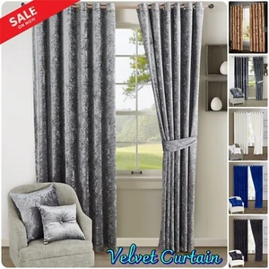 PAR de cortinas de terciopelo triturado Sienna anillo superior totalmente forrado listo para usar Reino Unido - Imagen 1 de 50
