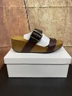 Lola Sabia For Eric Michael Brown Leather Wedge Izzy Sandals Women?s Size 40-9.5