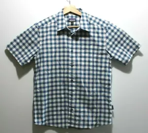 Patagonia Mens Small Organic Cotton Blue Short Sleeve Button Up Plaid Shirt - Foto 1 di 4