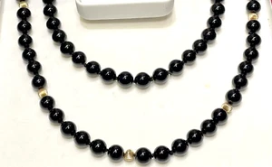 Black Onyx & Gold Fine Beaded 26-inch Necklace - a classic - Picture 1 of 2