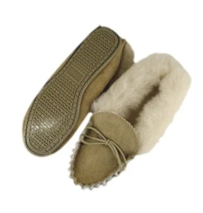 Damen-Mokassins aus reinem Lammfell gefüttert mit PVC-Sohle handgefertigt in Großbritannien - Bild 1 von 4