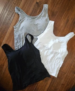 3 pack tank top with built in bra Black Grey & White sz. M/L Tight Fit - Picture 1 of 2