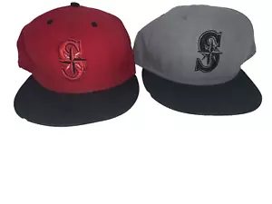 Seattle Mariners New Era 59 set of 2 hats Grey Blk Red Blk Base Ball cap size 8 - Picture 1 of 10