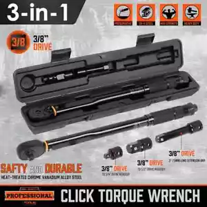 1/4" 1/2" 3/8" Square Drive Torque Wrench Ratchet 13.6-108.5Nm 10-80Ft-Lb 3 in 1 - Picture 1 of 17