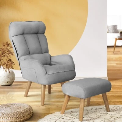 Oikiture Swivel Recliner Armchair Lounge Ottoman Accent Chair With Stool Grey - image 1 of 4