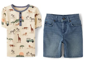 Gymboree Boys 8 Safari Animals Tee Denim Shorts Set NWT 2023 Savanna Giraffe - Picture 1 of 5