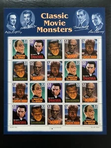 Scott #3168-3172 Classic Movie Monsters Pane of 20 32¢ Stamps (1997) - Picture 1 of 2