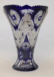 Weinfurtner Kristallglas Vase Blau Sternschliff, Kerbschliff H. 26,5 cm 2,4 Kg - Picture 1 of 24