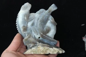 Estatua de ágata tallada en doble lagarto 490 g 1,07 lb hecha a mano - Imagen 1 de 12