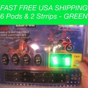8 Pc Green LED UNDER GLOW GOLF CART LIGHT NEON Electro strip n Pod Kit Moto - Picture 1 of 6