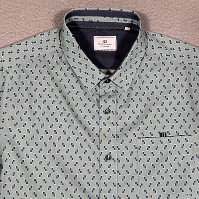Camisa 7 Diamantes Para Hombre Mediana Verde Geométrica 4 Vías Elastizada Abotonada Logo Preppy Foto 1 de 4