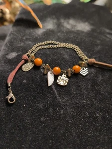 NCO Rank Navajo Style Leather Bracelet huayruro seed stone M/O Pearl Carved Wing - Picture 1 of 8