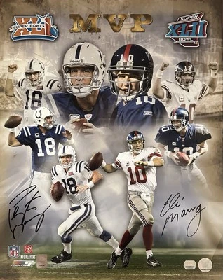 罕见 NFL Eli Manning & Peyton Manning 双亲笔签名! Litho Colts & Giants 正品证书 — 第 1/4 张图片