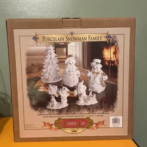 Grandeur Noel Porcellana Pupazzo di Neve Famiglia 2000 Edizione da Collezione 5 Pezzi In Scatola - Foto 1 di 2
