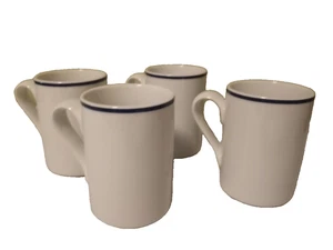 Lot of 4 Vintage Dansk Bistro Mugs White Porcelain Navy Blue 12 Oz (65A) - Picture 1 of 4