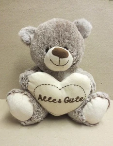 Kuschel Freunde Teddybär Herz Alles Gute Plüsch Stofftier 22 cm Grau Creme Bär - Bild 1 von 3