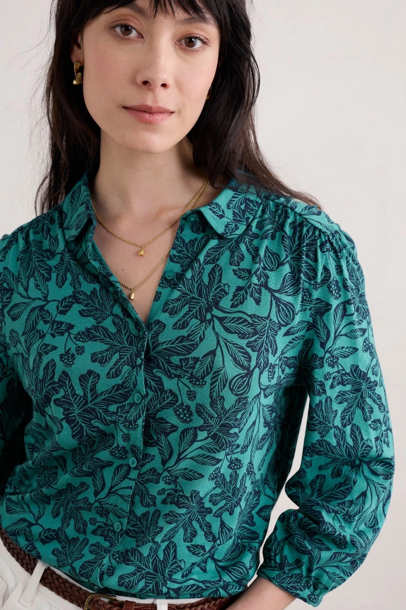 Sherosa Women's 3/4 Sleeve Basic T-Shirt - Loose Fit Tunic Top With Side Split, Blue Green, Size M