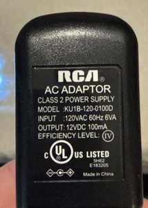 Genuine RCA AC Adapter Power Supply KU1B-120-0100D - 12 VDC 100 mA - Picture 1 of 4