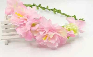 Festival Hairband PINK LIGHT PINK IVORY Flower Wreath Hair Accessory Communion - Picture 1 of 1