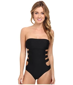 ELLA MOSS SOLID REM S/C ONE PIECE SWIMSUIT CUT OUT BANDEAU BLACK SMALL NEW! $118 - Picture 1 of 5