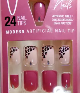 LA Colors Vogue Nails, Stampa Animale su Rosa Malva COLLA-On Lunghezza Corta Attiva - Foto 1 di 3