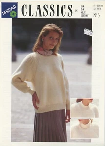 Phildar KNITTING PATTERN #3 Classics Womens Fisherman's Rib Pullover  32-44 - Picture 1 of 2